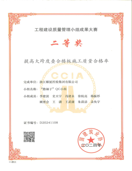 2024年工程建设质量管理小组成果大赛二等奖