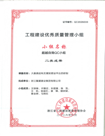 2026年工程建设优秀质量管理小组二类成果